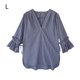 thumbnail image 1 of Camisa a rayas Blusa con cuello en V de verano Mujer Top casual con manga trompeta, Azul, L kenally AP001548-14B, 1 of 7