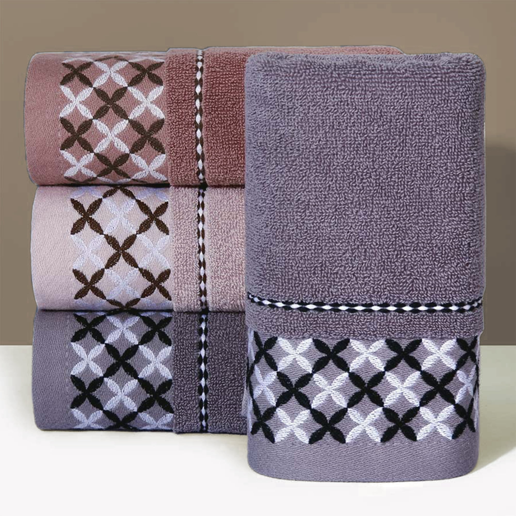 Unique Bargains Cute Pattern Decorative Hand Towel Set Khaki 4-Piece