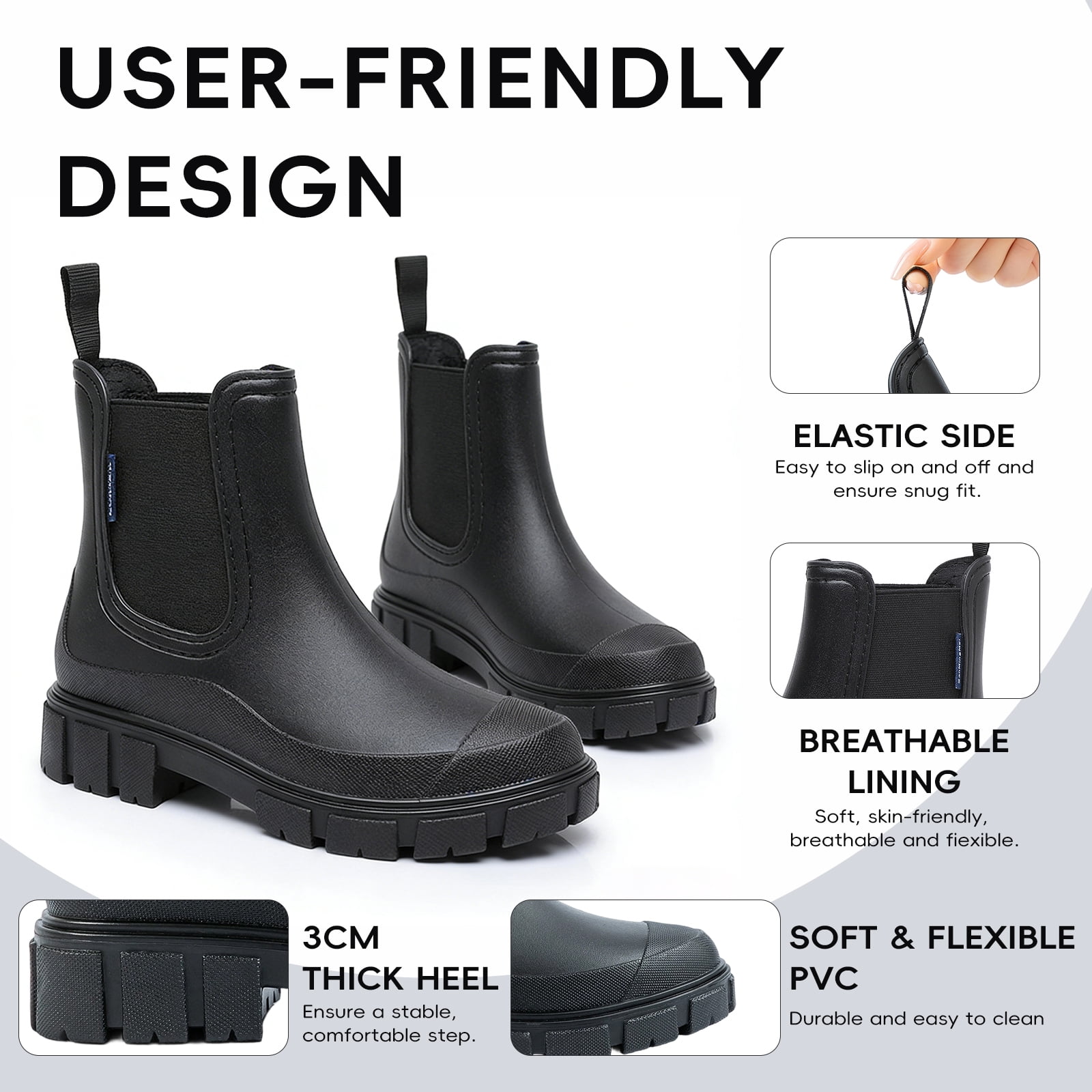 Sogetch Womens Short Rain Boots Waterproof Ankle Chelsea Boots Slip-Resistant Garden Shoes