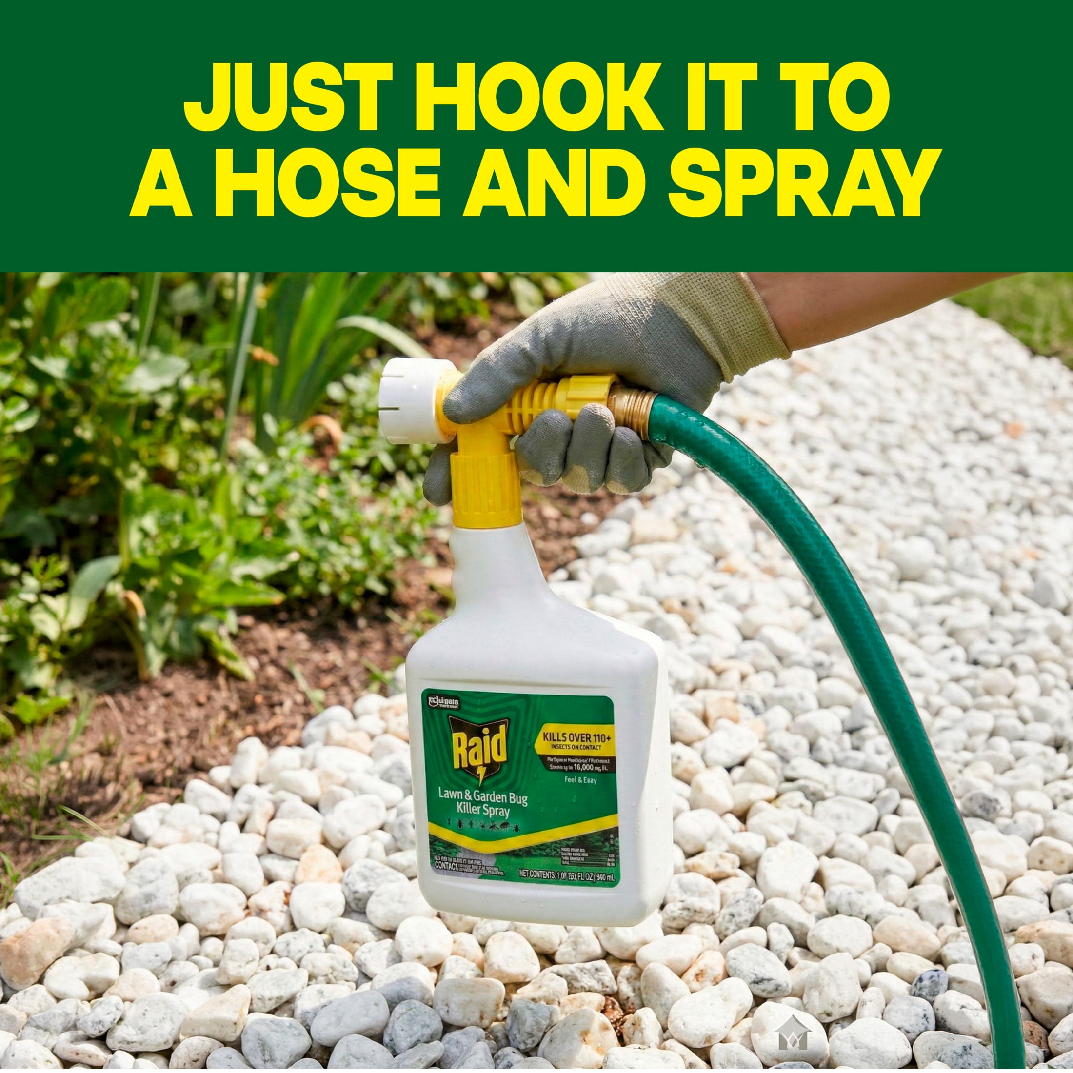 Raid Outdoor Lawn and Bug Killer Spray, Garden Hose Attachment for Outside Household Use on 110+ Insects, 8 Week Control, Fast and Easy, Spot and Perimeter Treatment, 32 fl oz