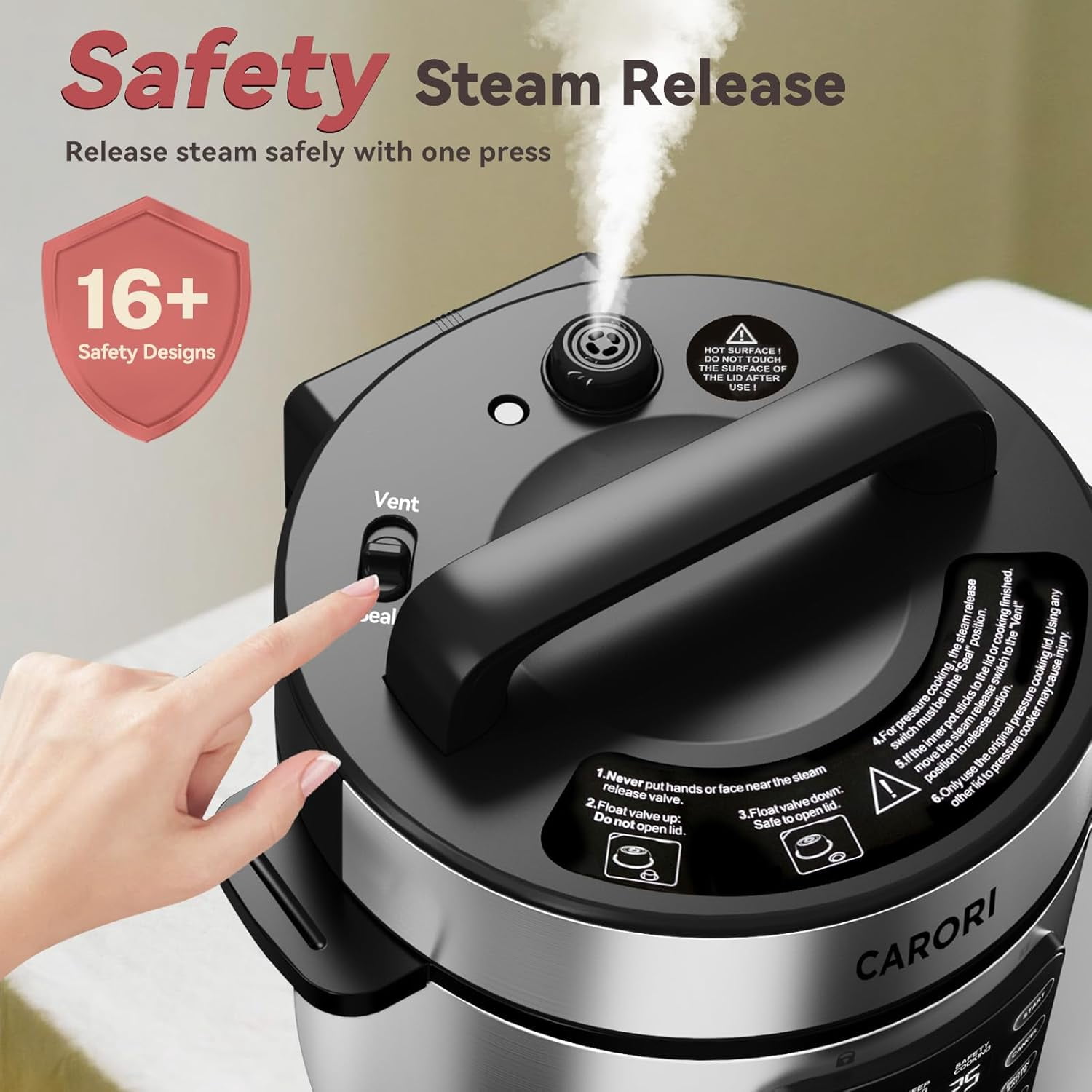 Electric Pressure Cooker 6 Qt, 9 Functions Programmable  with IMD Touchscreen, Rice Cook, Slow Cook, Steam, Sauté, Warm, 16+ Safety Features, 1000W Silver