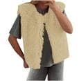thumbnail image 2 of Fanxing Womens Faux Fur Vest Cropped Sleeveless Warm Winter Jacket Shaggy Open Front Outerwear Gilet Khaki M, 2 of 7