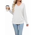 thumbnail image 3 of Womens T Shirts V Neck Long Sleeve Casual Tops Soft Solid Basic Tee White XL, 3 of 10