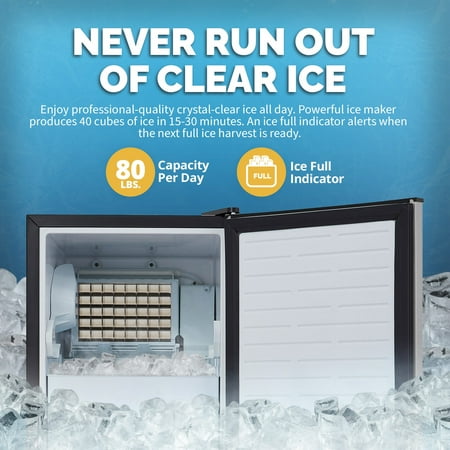 NewAir - 20.3" 80-Lb. Built-In Clear Ice Maker with Self-Cleaning Function - Stainless steel