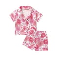 thumbnail image 1 of xiaxaixu Ensemble de Pyjamas pour Filles, Imprimé Floral Manches Courtes Col Rabattu avec Shorts à Taille Élastique, 1 of 9