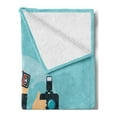 thumbnail image 2 of Paparazzi Soft Flannel Fleece Throw Blanket, News Time Live Reporters Hand Holding Microphones Broadcast Media, Cozy Plush for Indoor and Outdoor Use, 70" x 90", Turquoise Petrol Blue, by Ambesonne, 2 of 5
