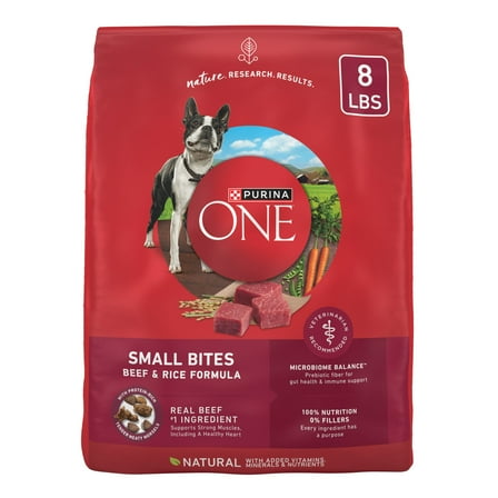 Purina ONE Small Bites Dry Dog Food for Adult Dogs with Added Vitamins & Minerals, High Protein Beef & Rice, 8 lb Bag