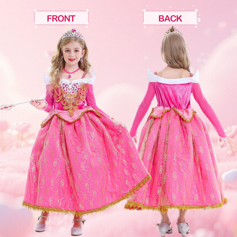 Jurebecia Girls Princess Costume Dress with Accessories Set photo 7