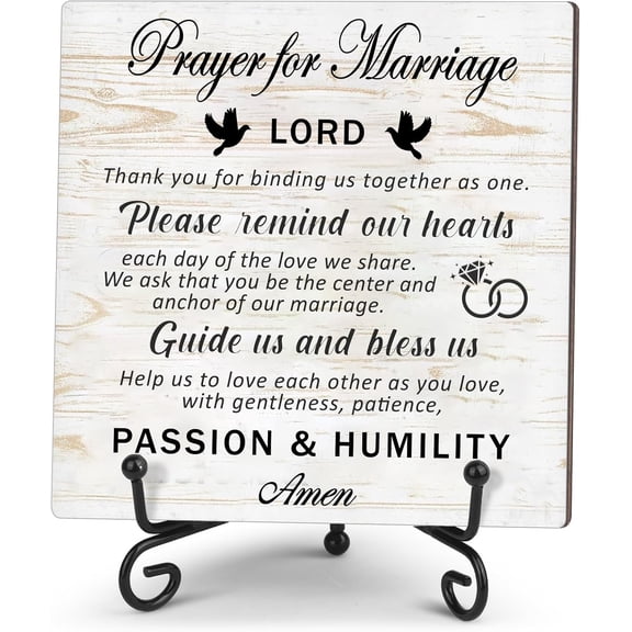 Prayer for marriage Wedding gifts Wedding sign Marriage blessing Gifts for Couples Valentines Christmas Home decor Wood plaque sign with stand (4.7" x 4.7")