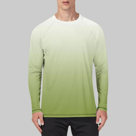 Xdegoge Men's Raglan Long Sleeve Sun Protection Shirt Crew Neck Performance Tee Gradient Pattern Quick-Dry Athletic Workout Tops Casual Gym Wear