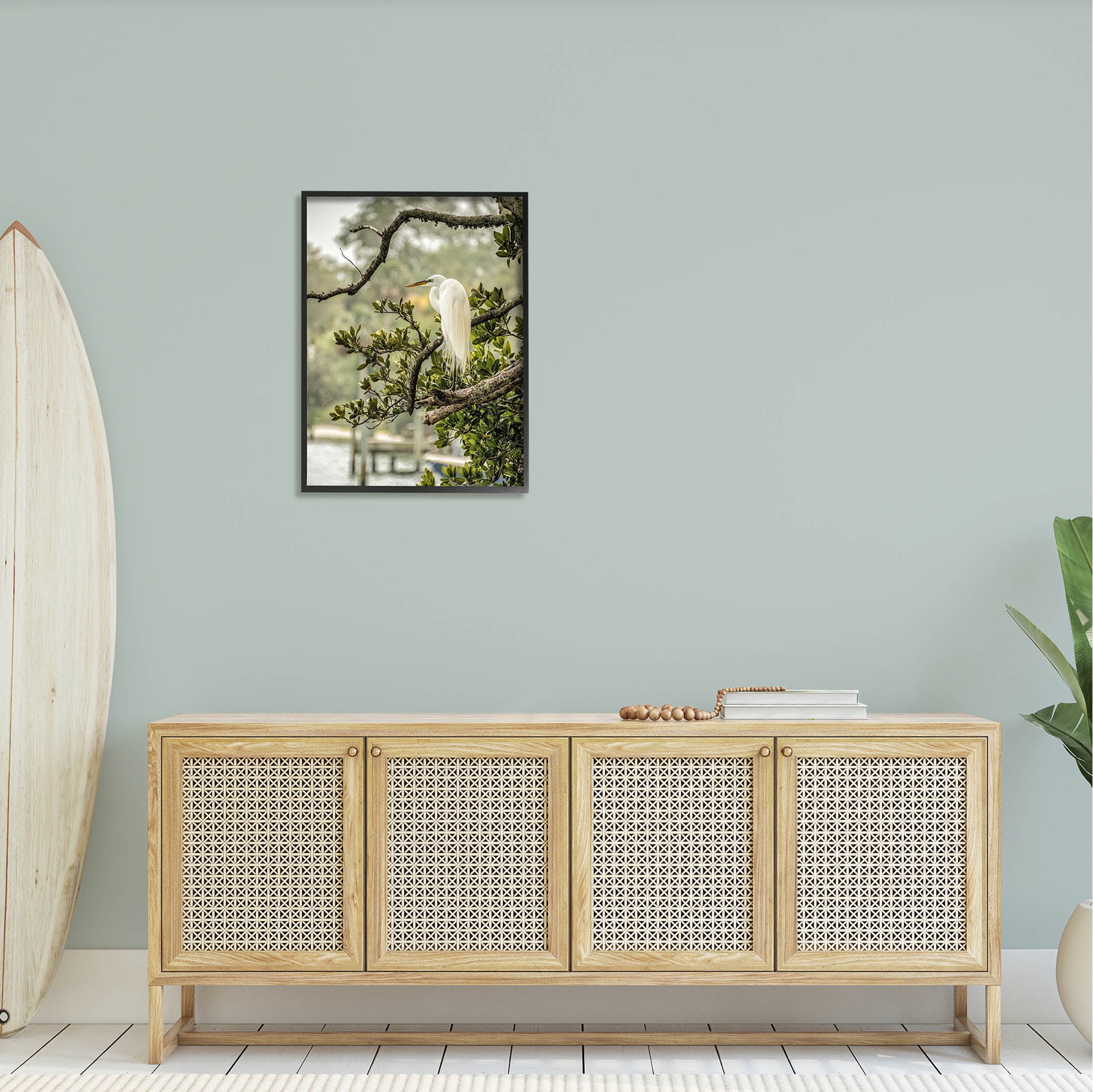 Stupell Industries Elegant Bird Perched Lakeside Tree Photograph Black Framed Art Print Wall Art, Design by Mary Lou Photography