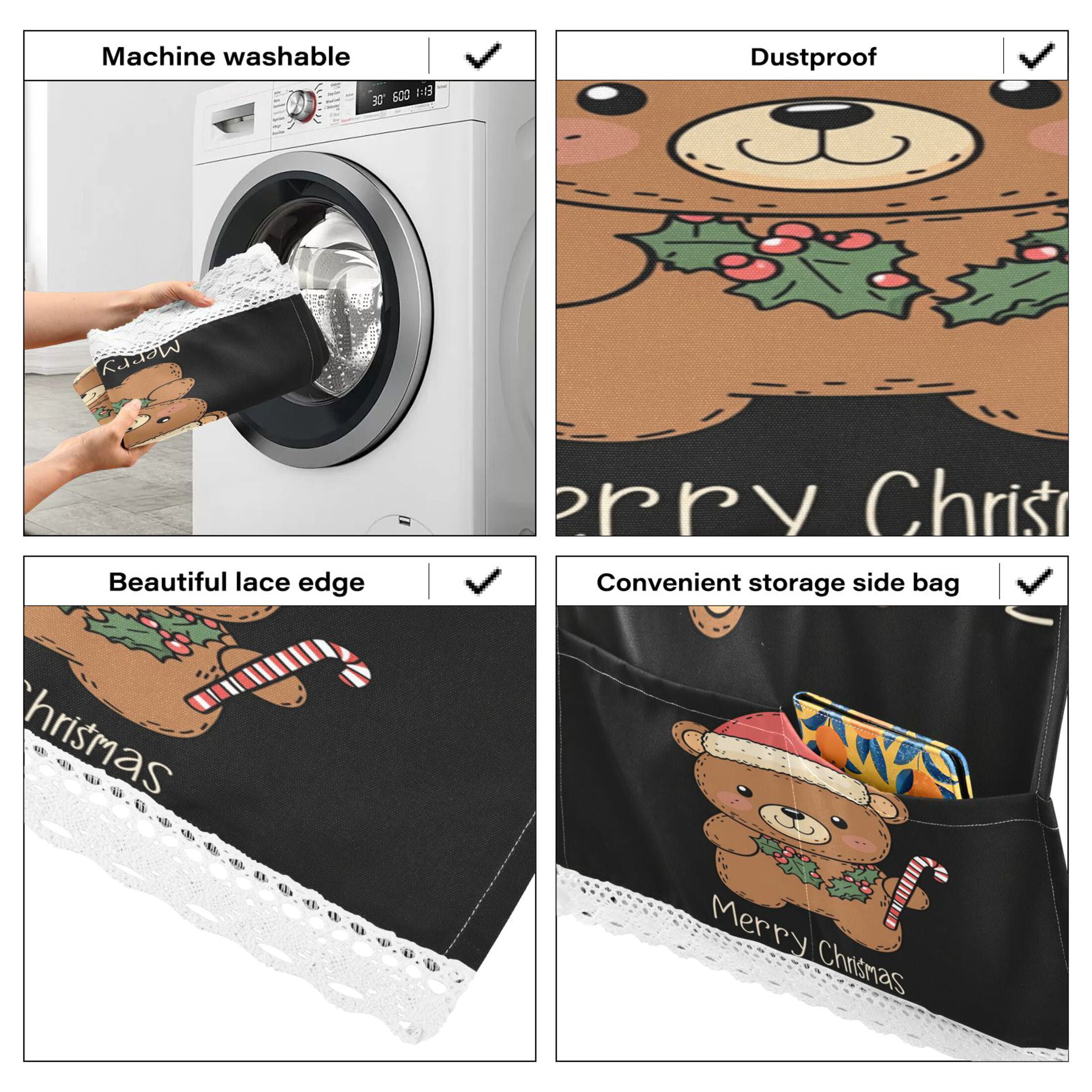 A Cute Teddy BearWasher and Dryer Covers Dust-Proof and Oil Resistant Fridge Cover with 4 Storage Pockets Washing Machine Top Cover for Laundry Kitchen Home 51.2 x 22 In