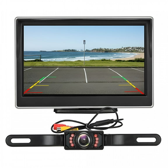 GJX Auto Digital Backup Camera Kit, Stable Signal Rear View Monitor And Reverse Camera Kit, Night Vision, IP 68 Waterproof With 5'' LCD Monitor 12V-24V For Trucks, RVs, Vans, Trailer, Camping Cars
