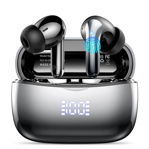 Wireless Bluetooth Earbuds, Noise Cancelling Headphones Bass Stereo, LED Display Waterproof in Ear Earphones, 50H Playtime for Laptop Pad Phones Sports Workout, Gradient Black