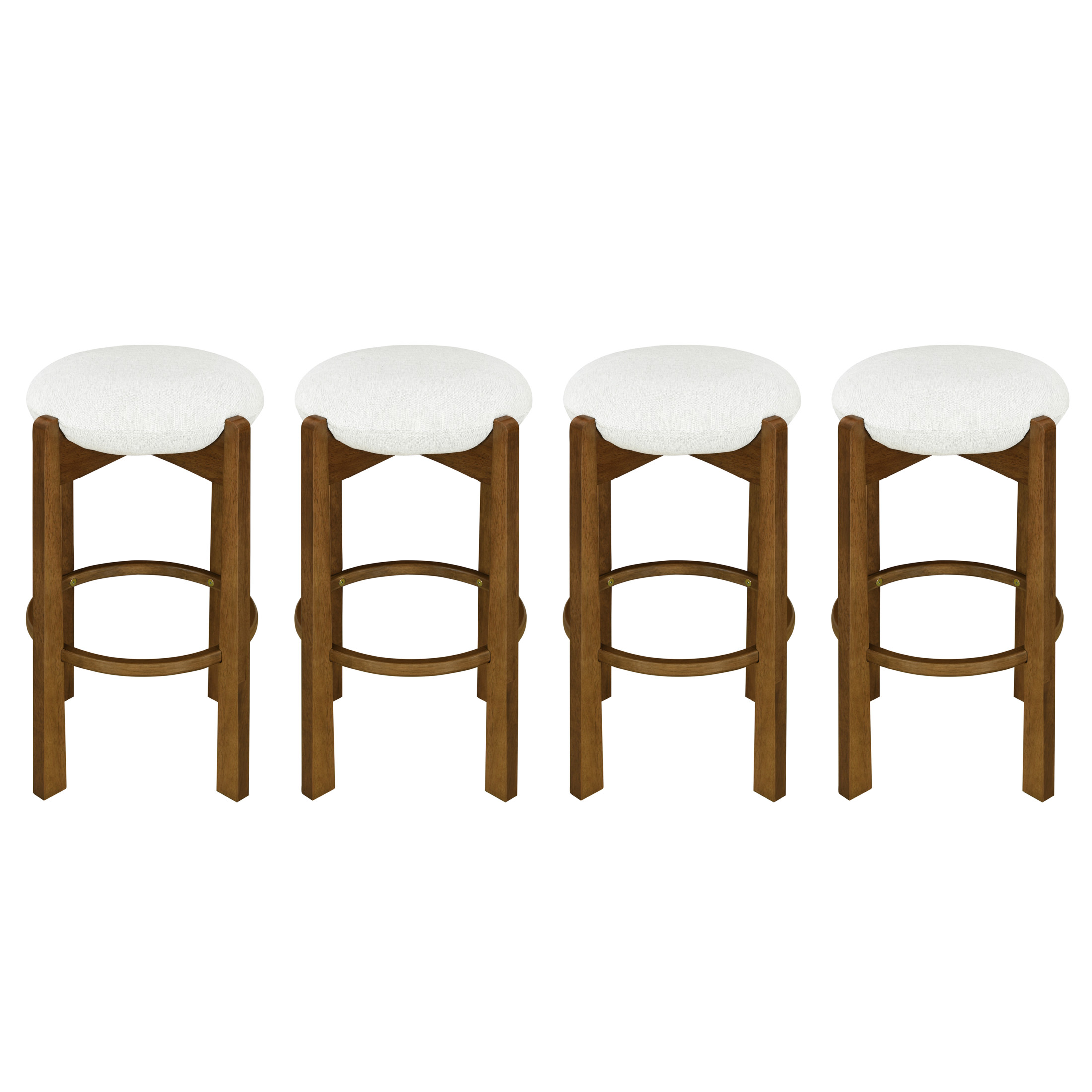 Christopher Knight Home 30" Round Upholstered Bar Stools, Wooden Frame, Dark Walnut + Ivory, Set of 4