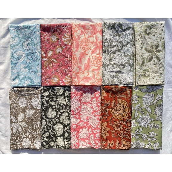 The Cozy Creations Assorted 20 PCS Cloth Napkins Set, 6 x 6 inch Floral Hand Block Printed Napkins, 100% Cotton Mix and Match Christmas Dinner Cocktail Party Table Napkins