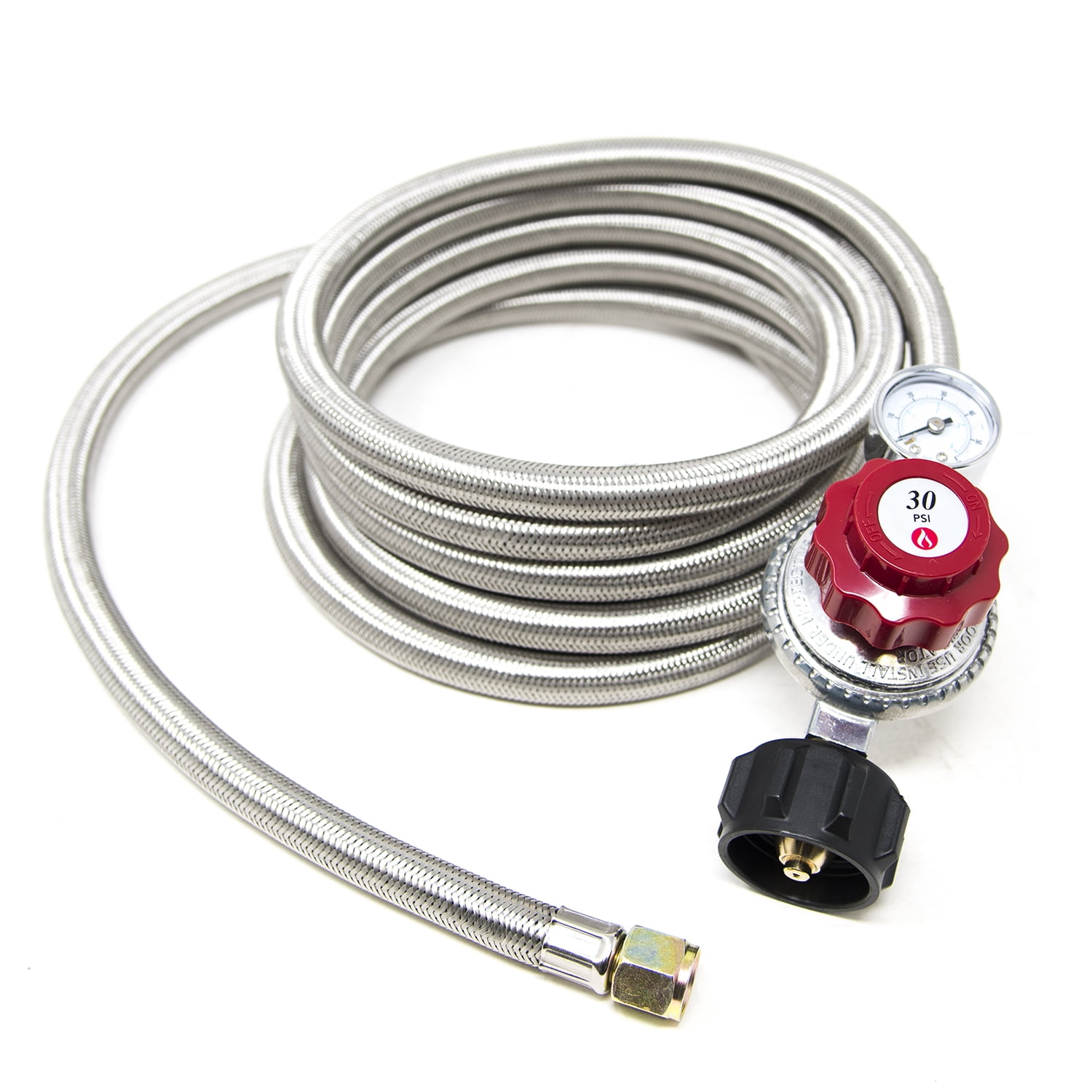 GasOne 12 ft Propane Hose and Regulator High Pressure 0-30PSI with PSI
