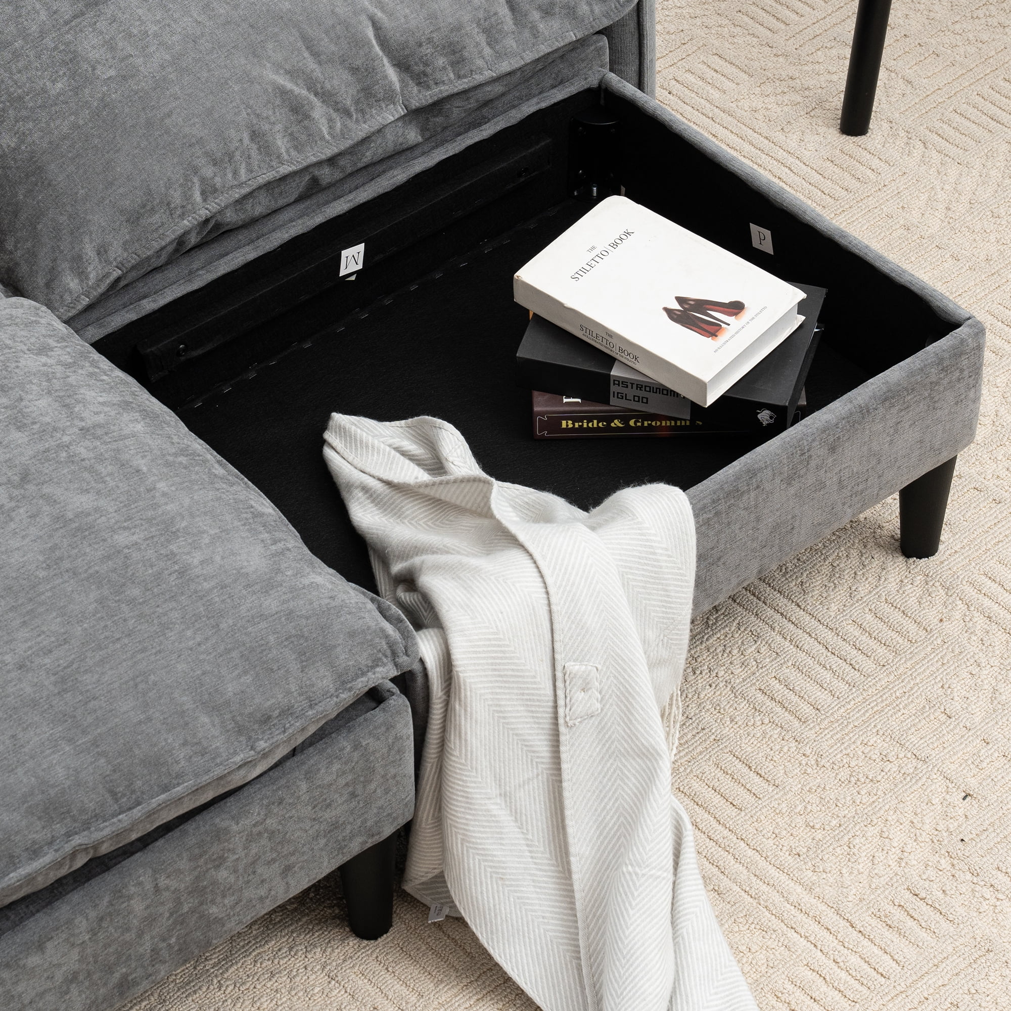 Convertible Combination Sofa U-Shaped Storage Sofa with Footstools , 2-Seater Futon for Living Room, Living Room/Bedroom/Office/Small Space
