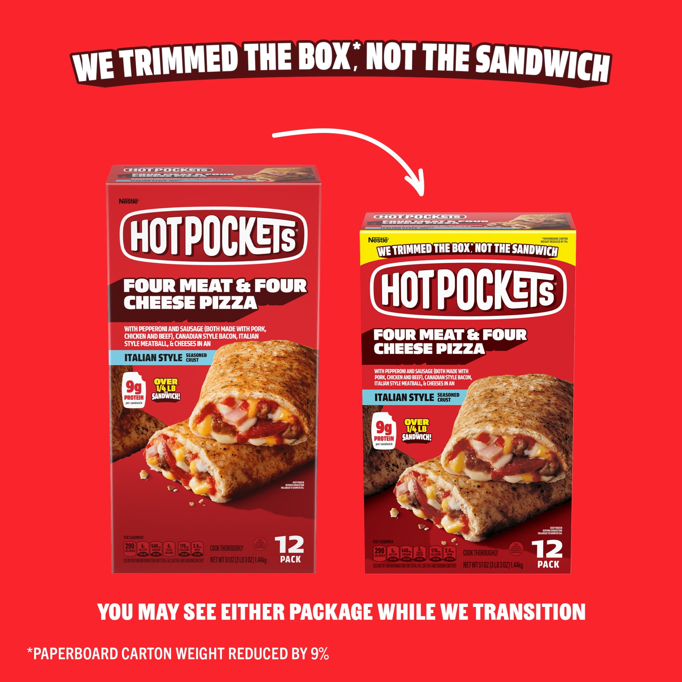 Hot Pockets Frozen Sandwich Four Meat and Four Cheese Sandwich, 51 Oz, 12 Count