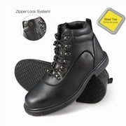 Genuine Grip 7130-9W Womens Slip-Resistant Steel Toe Zipper Work Boot, Black - Size 9