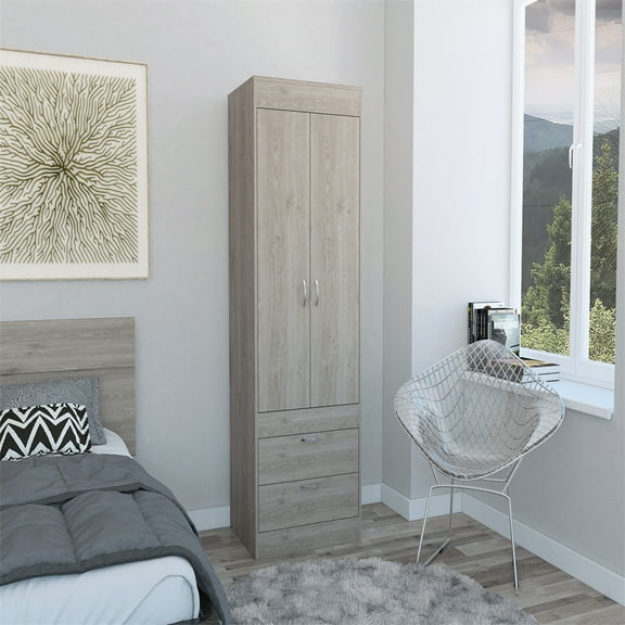 Nmkwnr Clothes Storage Cabinet with 2 Drawers and Shelf, Perfect for Bedroom, Light Gray