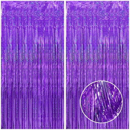 3 Pack 3.2x6.56 Ft Purple Tinsel Curtain Party Backdrop Streamers for Girls Birthday Sleepover Party Decorations