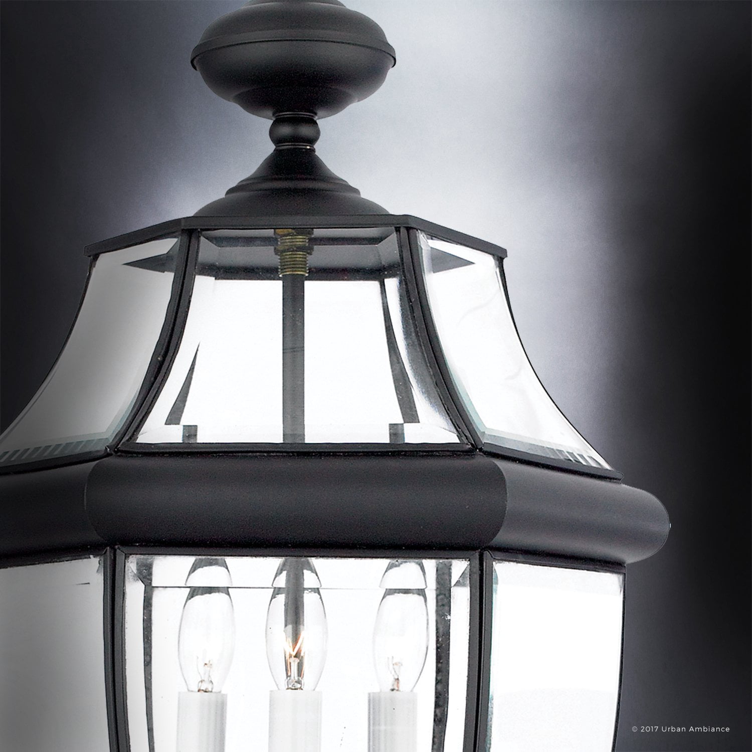 Urban Ambiance Luxury Colonial Outdoor Post Light, Large Size: 23"H x 12.5"W, with Tudor Style Elements, Versatile Design, High-End Black Silk Finish and Beveled Glass, UQL1150