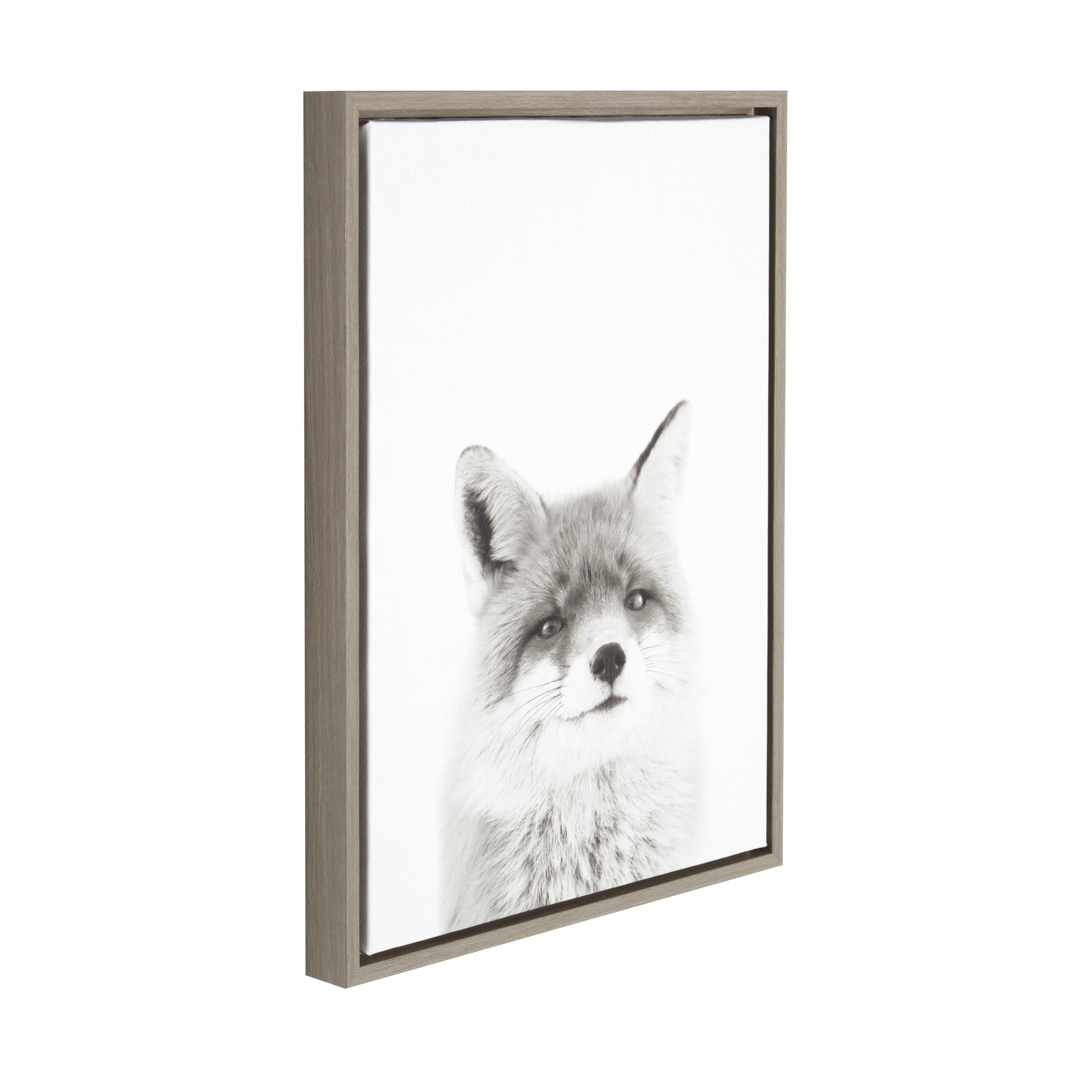 Kate and Laurel Sylvie Fox Black and White Portrait Framed Canvas Wall Art  by Simon Te Tai, 18x24 Gray