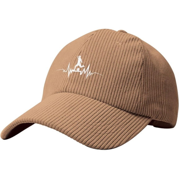 Soccer Ball Heartbeat Hat Corduroy Baseball Cap Vintage Adjustable Trucker Caps for Outdoor Travel Beige