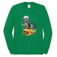 thumbnail image 2 of Funny Graphic Astronaut Cat in Space on Cheeseburger | Mens Cat Lover Long Sleeve T-Shirt, Kelly, Medium, 2 of 3