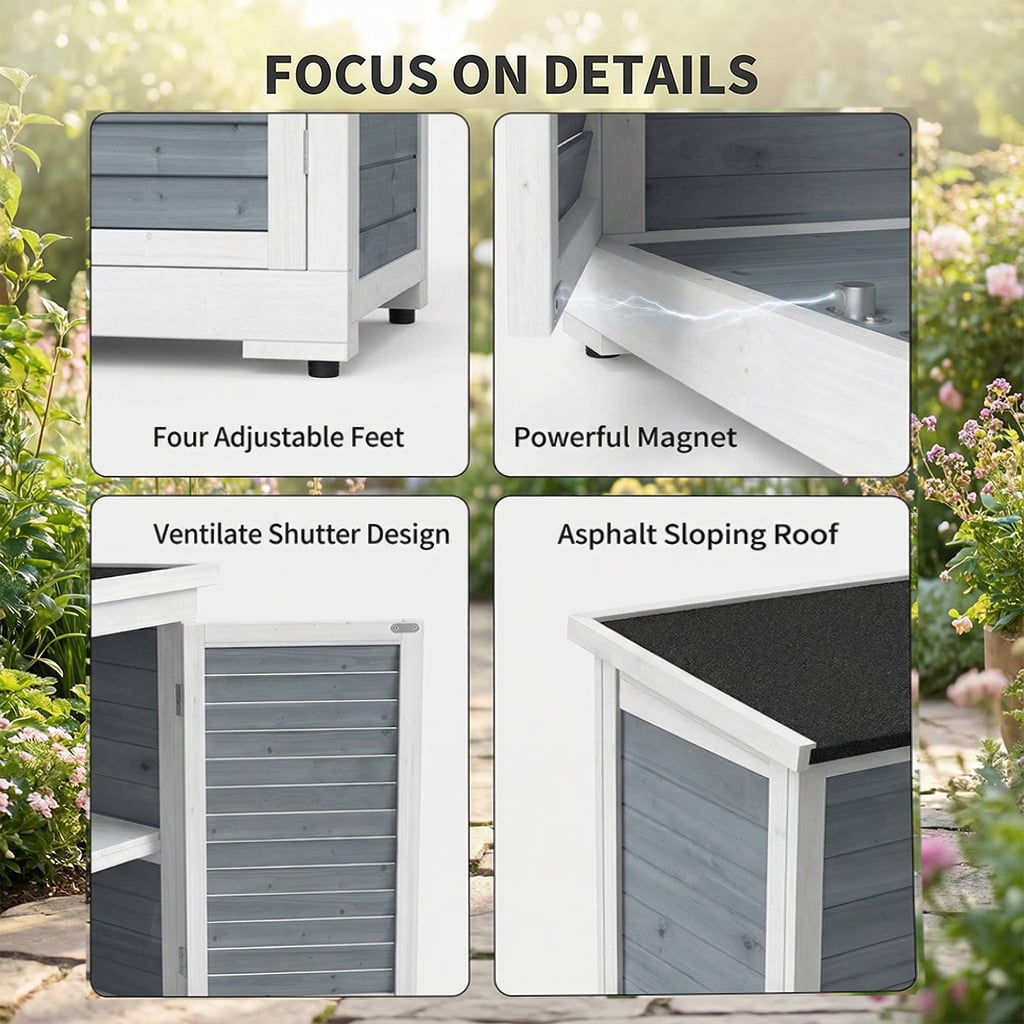 63.2" Outdoor Storage Cabinet with Adjustable Shelves, Aiho Wooden Outdoor Storage Shed with Lockable Double Doors for Backyard, Garden & Patio - Gray