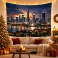 thumbnail image 3 of Modern Skyline at Dusk with Water Reflections Dramatic Minimalist for Urban Art Lovers Cityscape Wall Decor Housewarming Gift Tapestry Wall Hanging for Bedroom and Living Room, 3 of 7