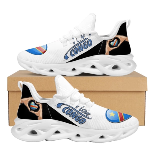 Zapatos de plataforma con cordones y malla con bandera del Congo unisex, zapatillas de deporte transpirables de verano para mujer, calzado cómodo nuevo