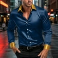 thumbnail image 2 of GuangCheng Mens Shirts,Satin,Long Sleeve,Button Down Shirts with Contrast Collar,Cuffs,Slim Fit,Luxurious Shiny Tops,Navy,Size 3XL, 2 of 8