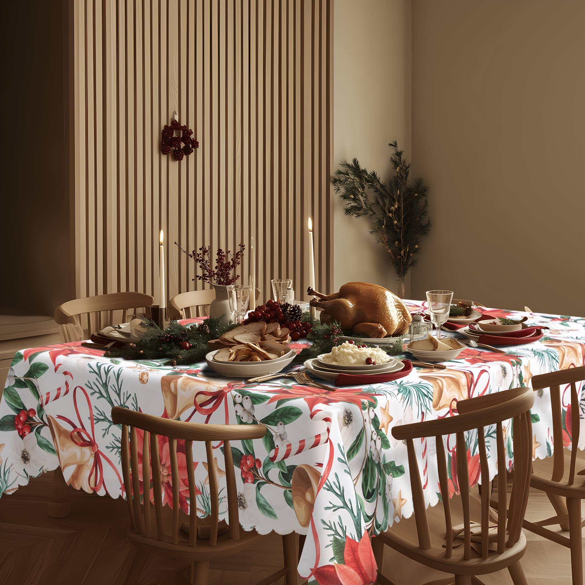 RAY STAR Large Christmas Table Cloth for Rectangle Table 60x120 Polyester Machine Washable Table Cloths, Thick Can not See Through Heavy Duty Tablecloth