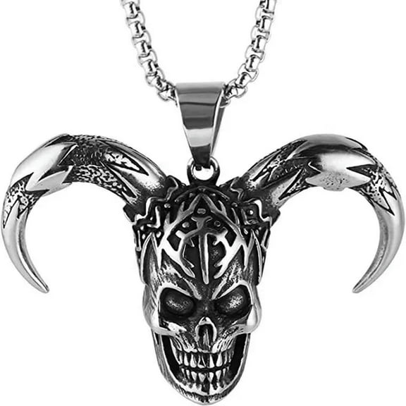 GKNET Mens Gothic Horn Devil Skull Pendant Necklace Punk Biker Delicate Jewelry Box Chain 24"
