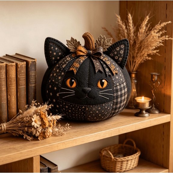 DIY Animal Pumpkin Sewing Craft Kit, Soft Fabric Woodland Animal Pumpkin Making Kit for Home Fall Farmhouse Decor (Cat)