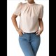 thumbnail image 2 of Camisa de Verano para Mujer, de Corta, con Volantes, Cuello Alto, Floral, , 2025, Blusas Informales, Tops Caqui M, 2 of 8