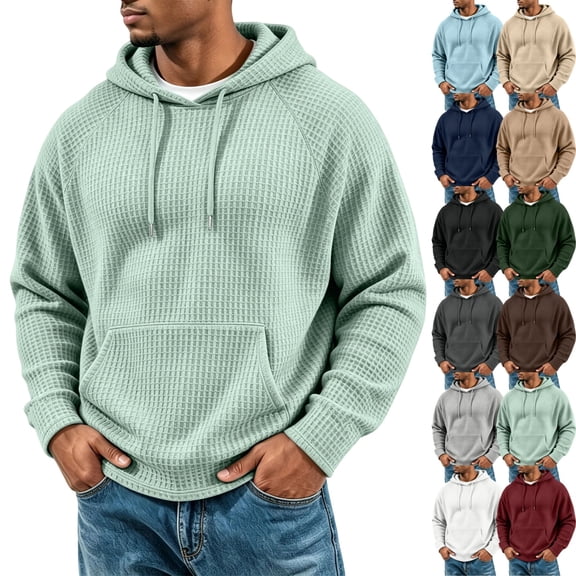 GrmtClth Men's Hoodies | Long Sleeve, Waffle, Sweatshirt, Casual, Athletic, Workout, Running, Pullover, Comfort, Sports Clothes Light Green 2XL