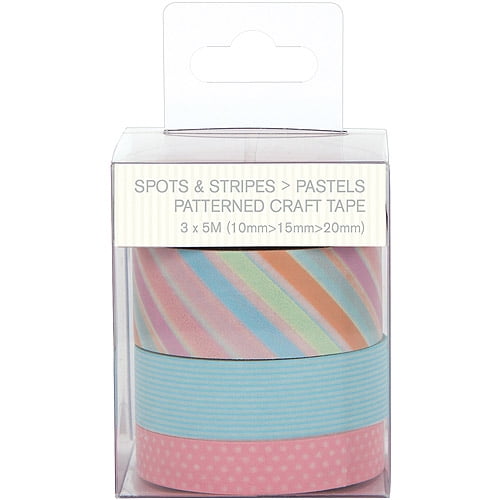 Docrafts Papermania Spots/Stripes Pastels Craft Tape, 3/pkg, 10mm, 15mm