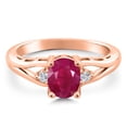 thumbnail image 3 of Gem Stone King 18K Rose Gold Plated Silver Red Ruby and White Lab Grown Diamond 3 Stone Engagement Ring for Women | 1.68 Cttw | Oval 8X6MM | Round 2MM | Gemstone July Birthstone | Size 5, 3 of 6