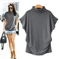 thumbnail image 2 of Blouse Décontractée en Coton à Manches Courtes Col Roulé pour Femmes, T-shirt Grande Taille, 2 of 4