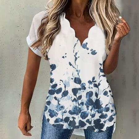 

Summer Women s Tops Polka Dot Floral Print V-Neck Short Sleeve Shirts Casual Loose Corset Versatile Tunic Going Out Tops
