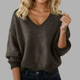 thumbnail image 2 of Fiaer V Neck Oversized Sweaters for Women Long Sleeve Warm Knitted Loose Fit Casual Pullover Trendy Comfort Tops Bronze M, 2 of 4