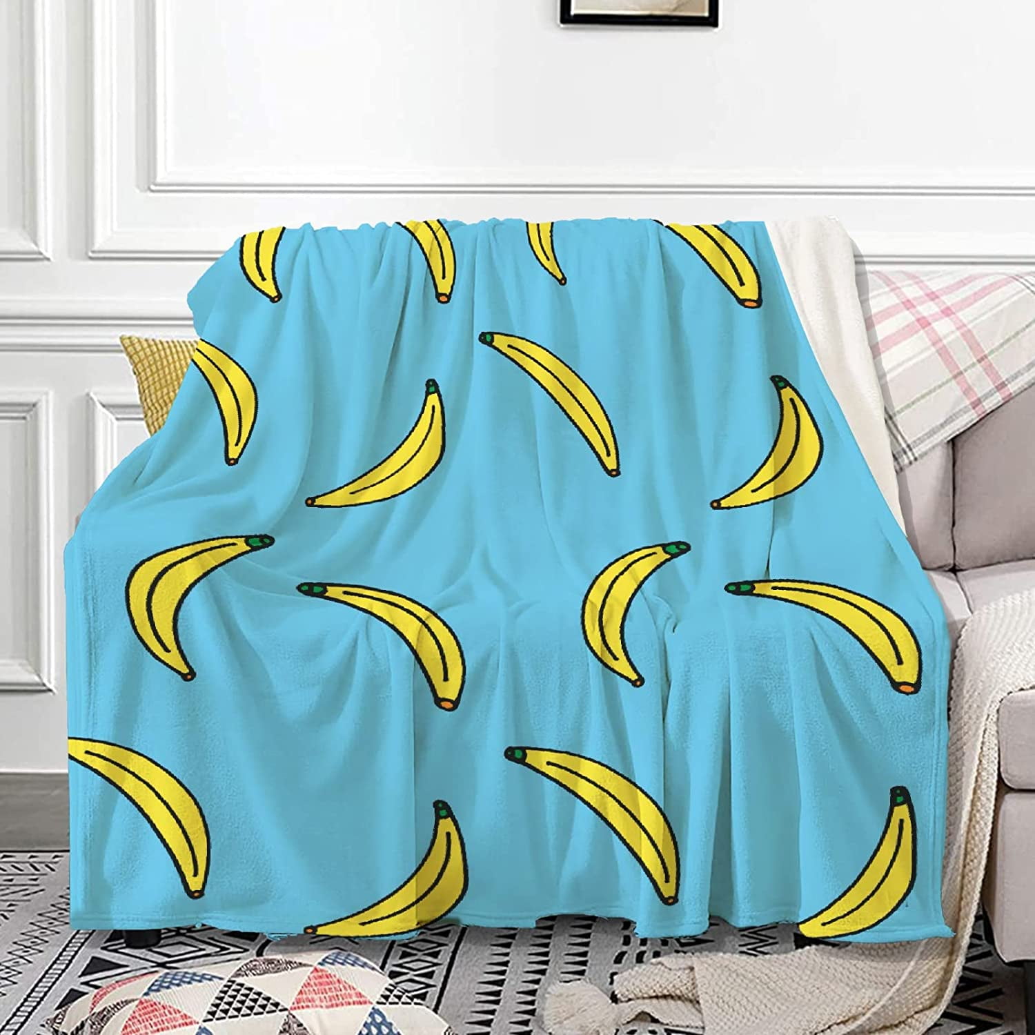Banana Flannel Throw Blankets for Kids, Fruit Decoration Used for Bed