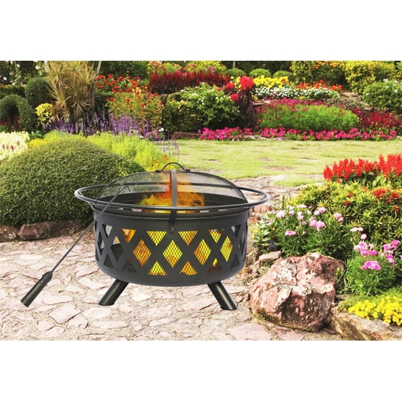 D&S Metal Lattice Fire Pit Black, 29.5-Inch
