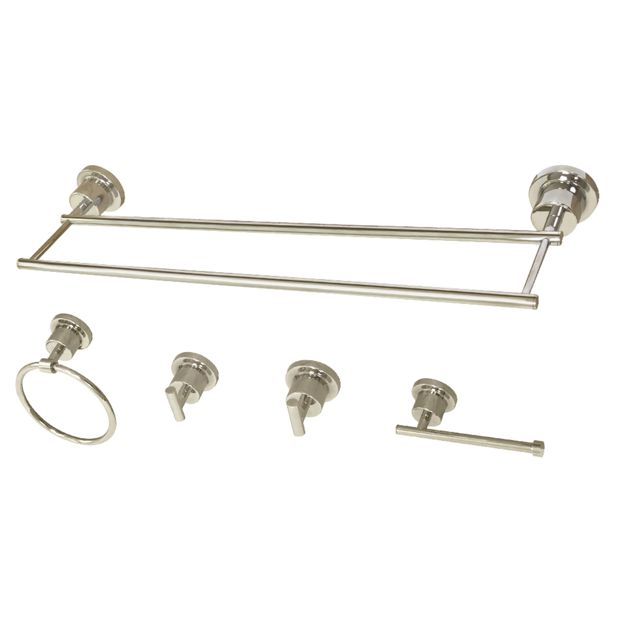 Kingston Brass BAH8213478PN Concord 5-Piece 24-Inch Dual Towel Bar Bathroom Accessory Set in Polished Nickel