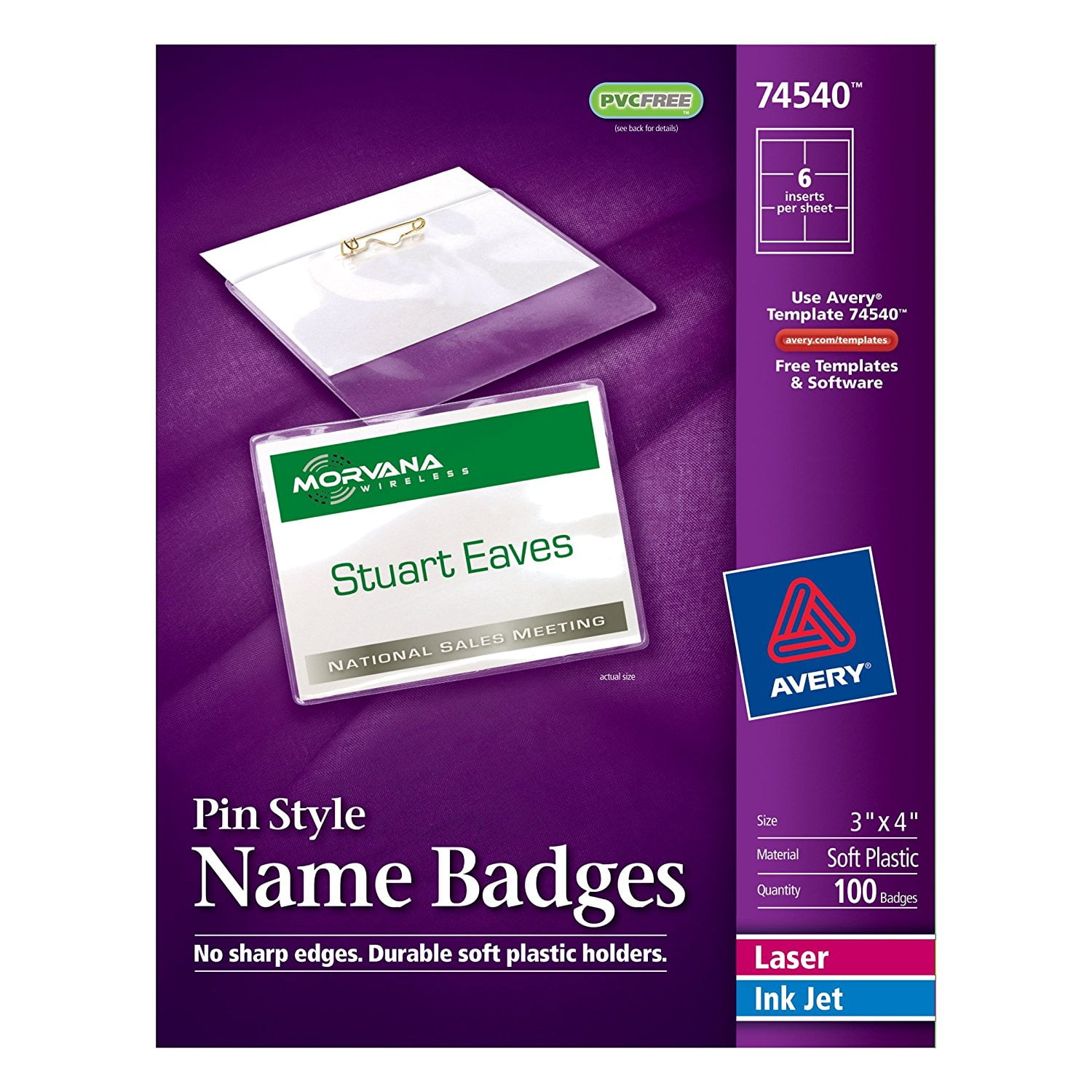 Top Loading Pin Style Name Badges 3 X 4 Box Of 100 74540 Top Loading Pin Style Name Badges 3 X 4 Box Of 100 74540 Includes White Badge Inserts And Clear Durable Plastic Holders With Pins By