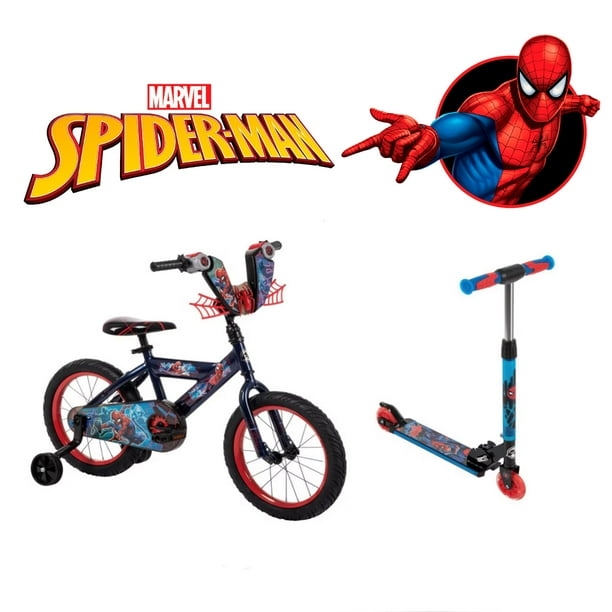Bicicleta Niños Huffy Marvel Spiderman R16 con Scooter Combo