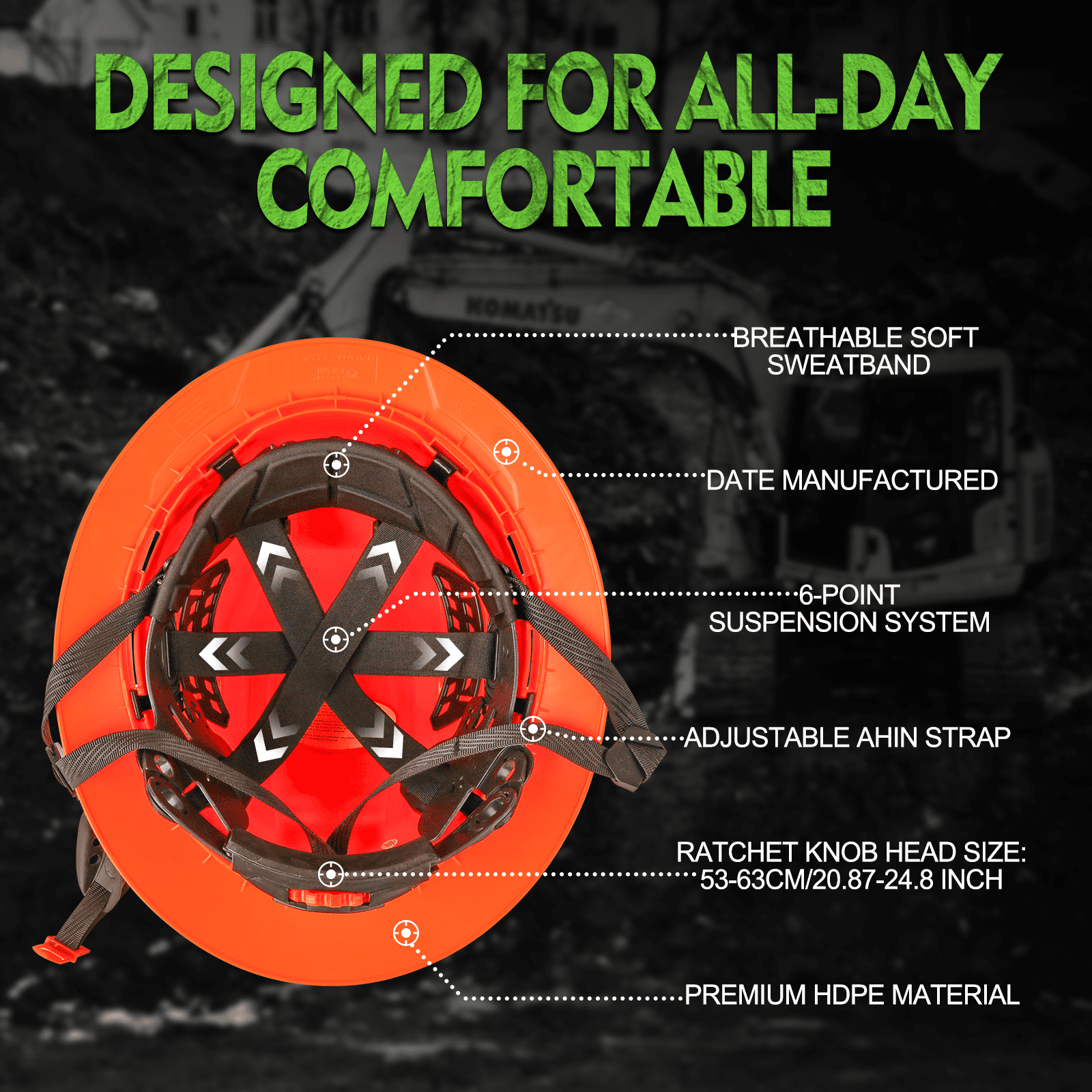 GREEN DEVIL Full Brim Hard Hat ANSI Z89.1 Type 1 Class C Certified Vented Construction Helmet with 6-Point Ratchet Suspension for Men Women